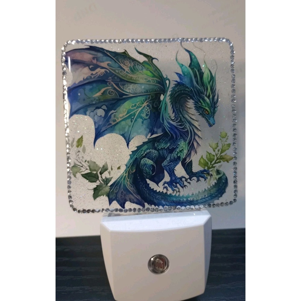 Handmade Blue and Green Dragon Resin Plug In Night Light